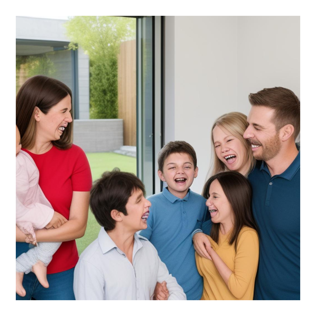 A joyful family celebrating their new home, showcasing the emotional appeal of the property