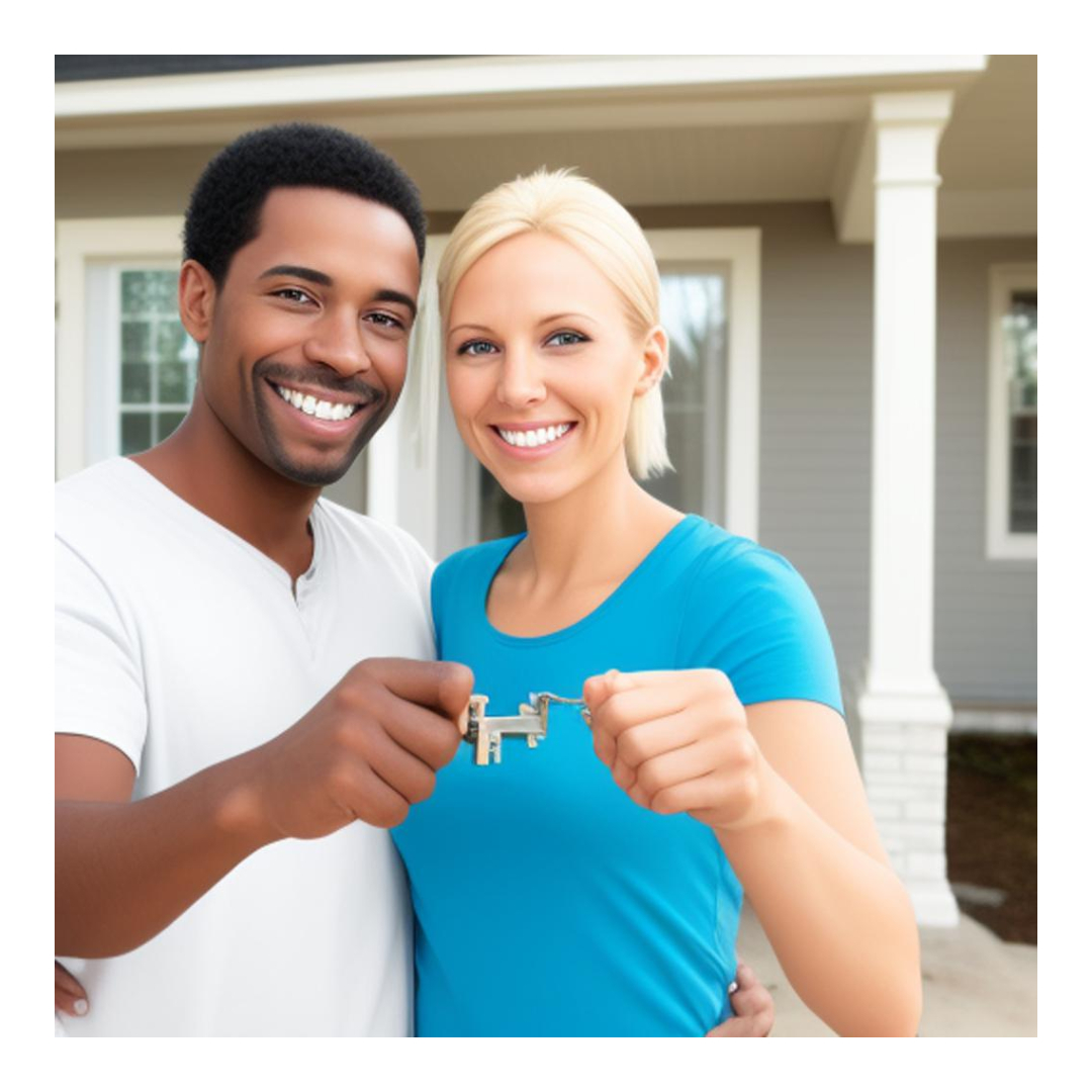 A photo depicting a smiling couple holding house keys together, symbolizing the streamlined process of using a renovation loan for a home purchase.